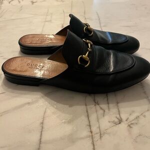 Gucci Black Leather Horsebit Backless Loafers